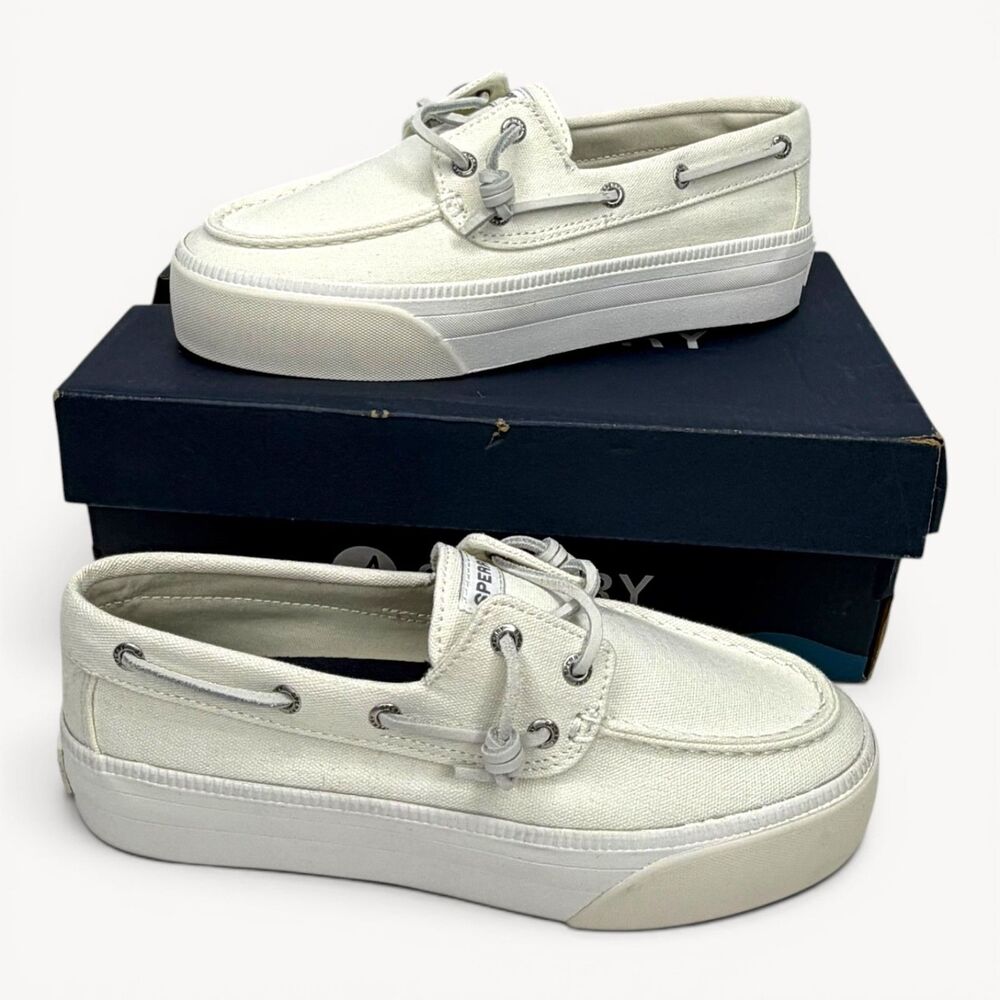 Sperry Bahama 3.0 Platform Boat Sneakers Womens Size 7 Off White Canvas Shoes